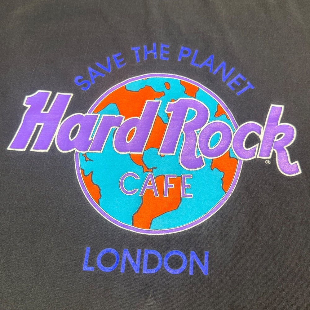 Vintage 90's Hard Rock Cafe London Save The Planet T-Shirt Black‎ Mens XL